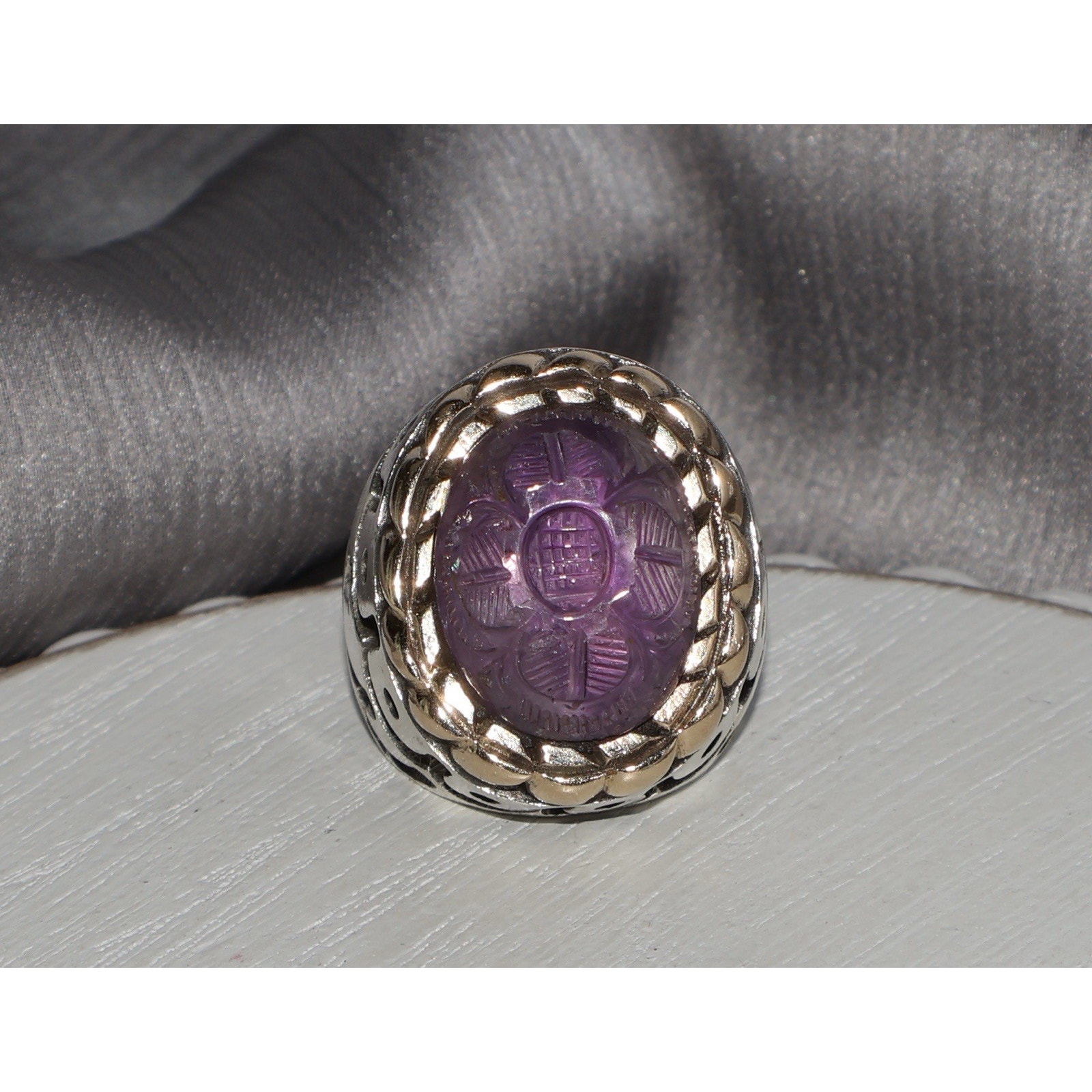Dian Malouf Sterling Silver & 13k Yellow Gold Amethyst Ring 31.01g / Sz 7